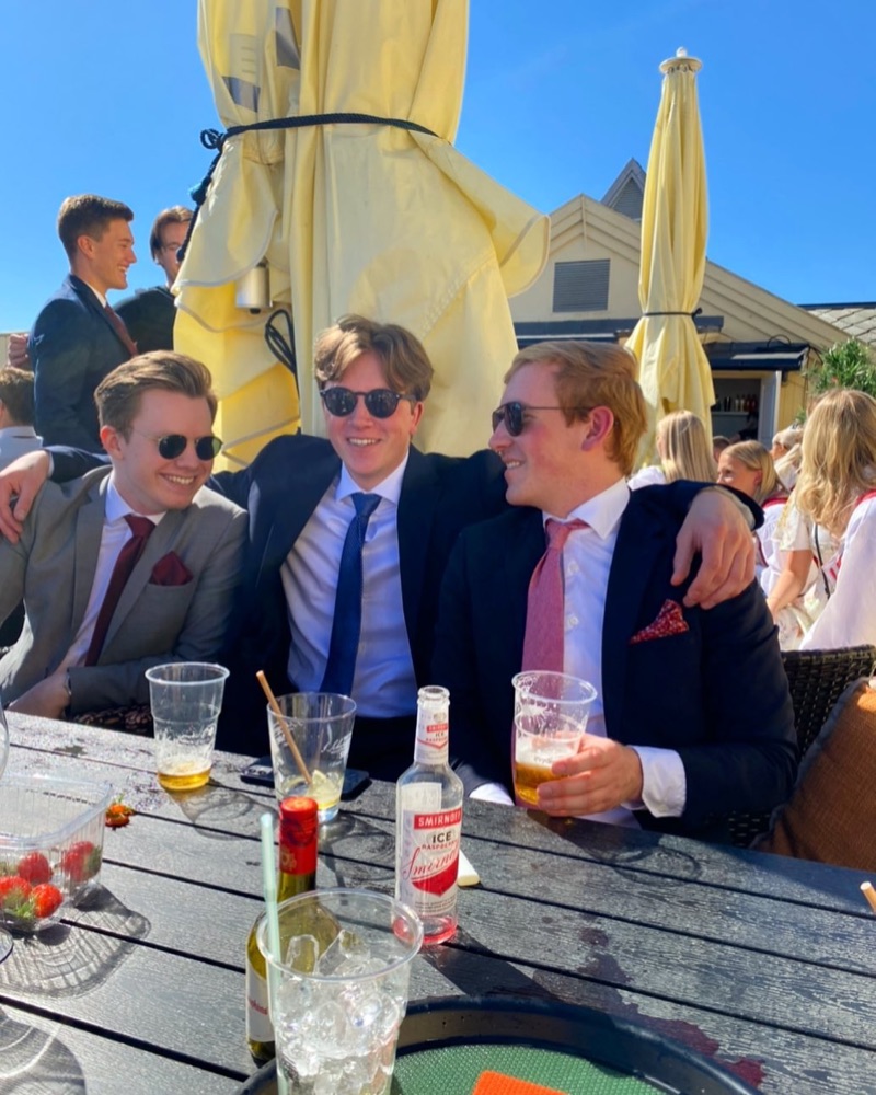 Venner i dress feirer 17. mai på Taket